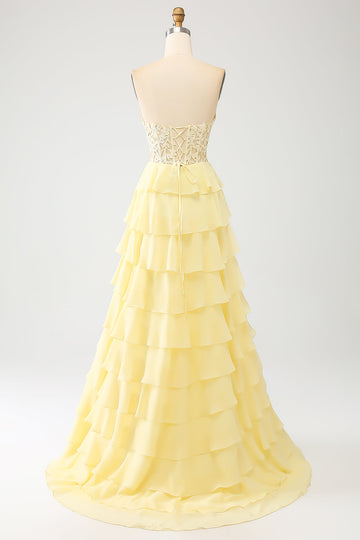 Giallo Sweetheart Tiered Prom Dress